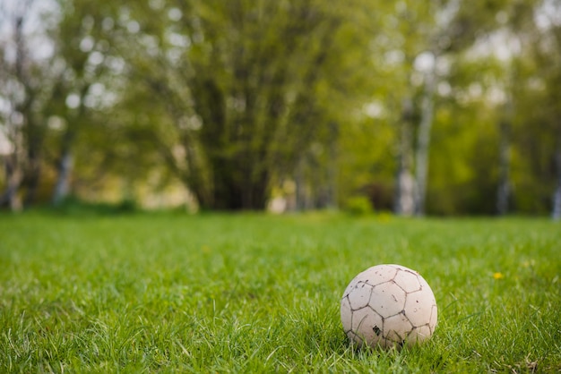 Foto gratuita close-up di pallone da calcio sull'erba