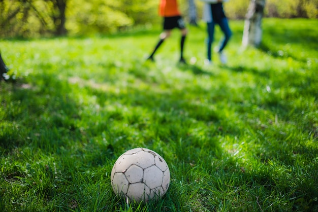 Close-up of soccer ball on the grass