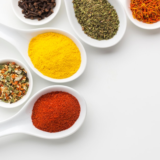 Close-up spices powder on spoons