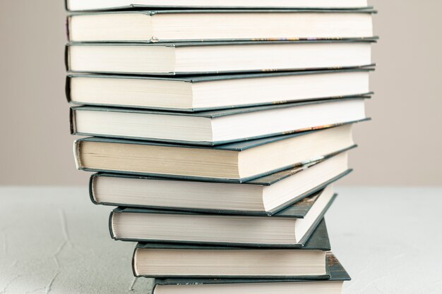 Close-up spiral stacked books