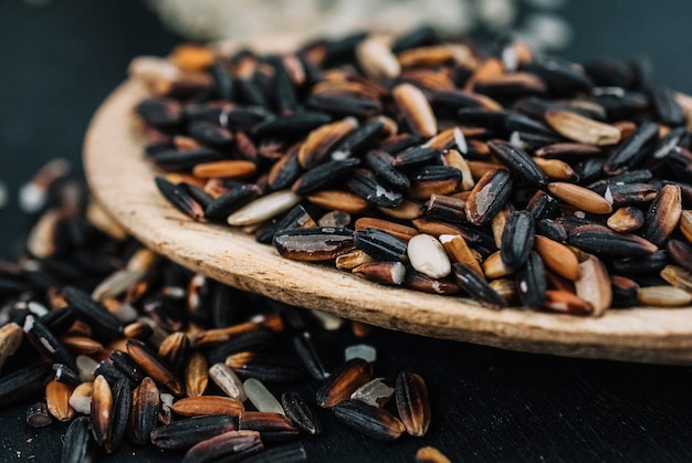 close-up spoon of black rice