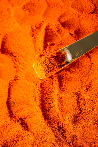 Close-up spoon on ground pepper