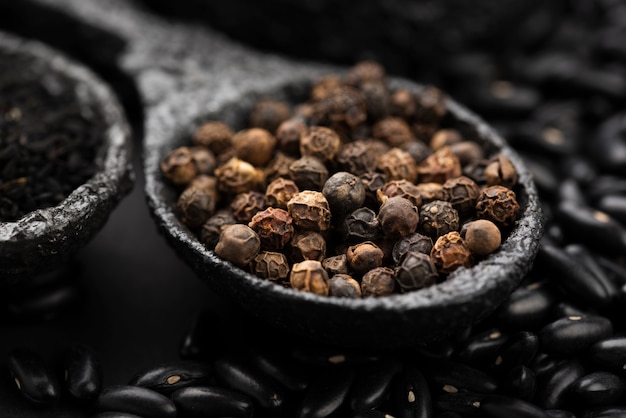 Close-up of spoon with condiment seeds