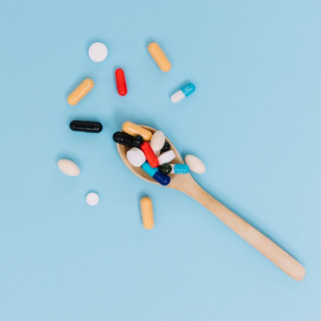 Close-up spoon with pills