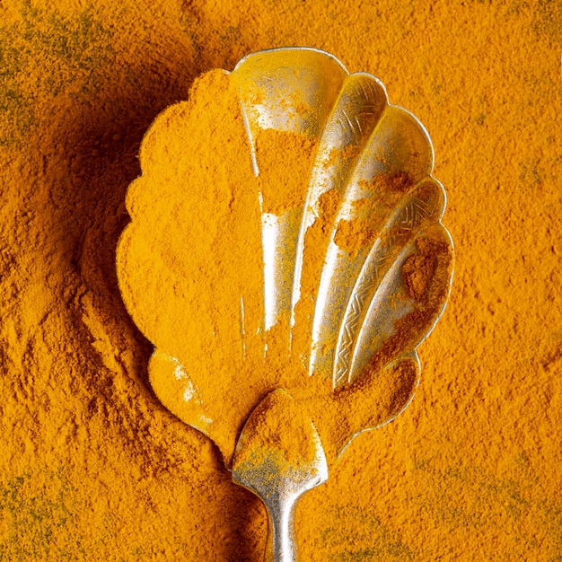 Close-up of spoon with turmeric