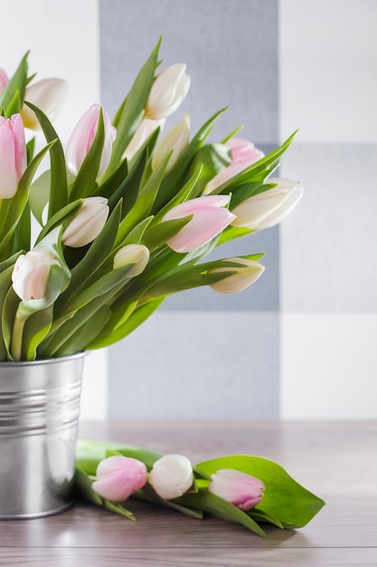 Close up of spring decoration on hardwood