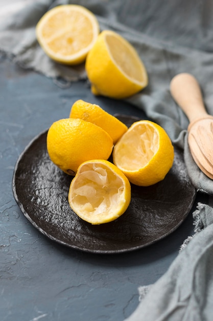 Close-up squeezed lemons