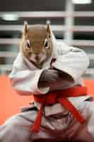 Free photo close up on squirrel doing martial arts
