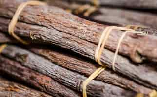 Free photo close-up stacked cinnamon sticks