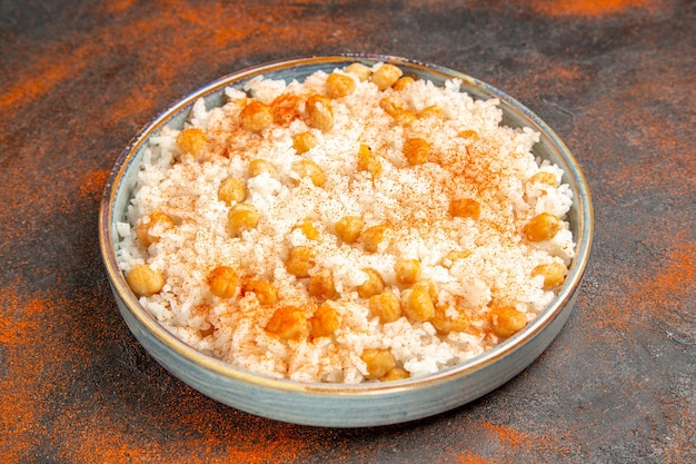 Close up on steamed rice meal on plate