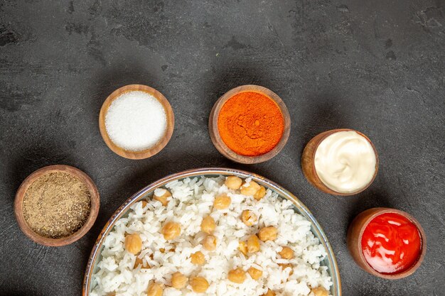 Close up on steamed rice meal on plate