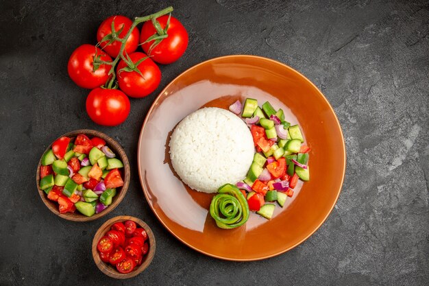 Close up on steamed rice meal on plate