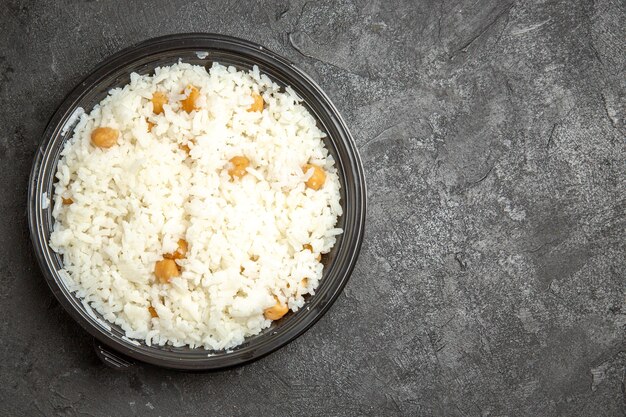 Close up on steamed rice meal on plate