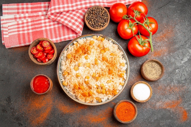 Close up on steamed rice meal on plate