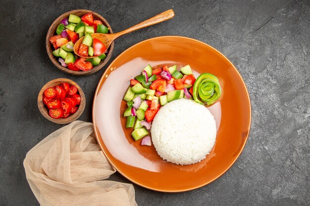 Close up on steamed rice meal on plate