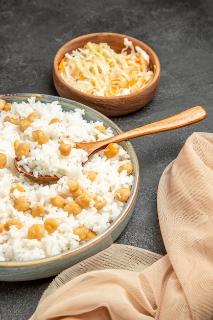 Close up on steamed rice meal on plate