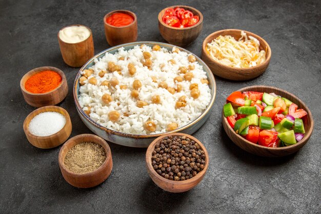 Close up on steamed rice meal on plate