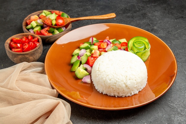 Close up on steamed rice meal on plate