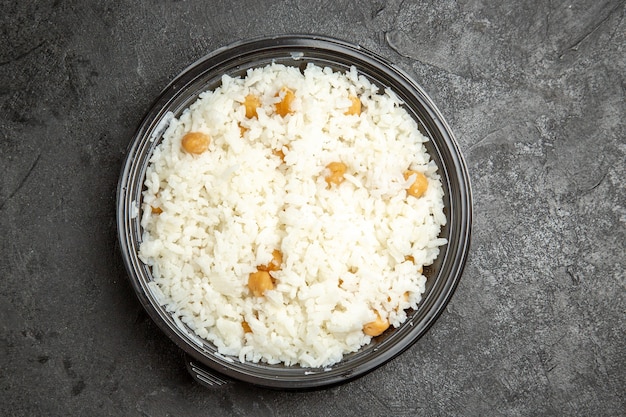 Close up on steamed rice meal on plate
