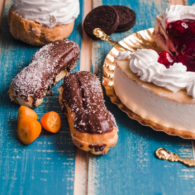 Close up still life of pastries on table