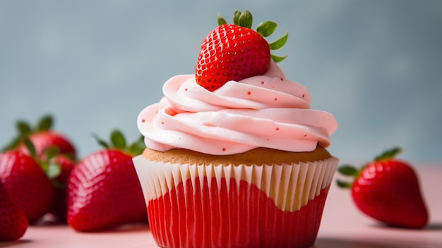 Free photo close up on strawberry cupcake