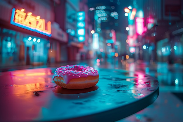 Free photo close up on street food in neon light