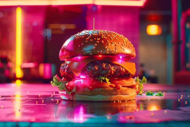 Free photo close up on street food in neon light