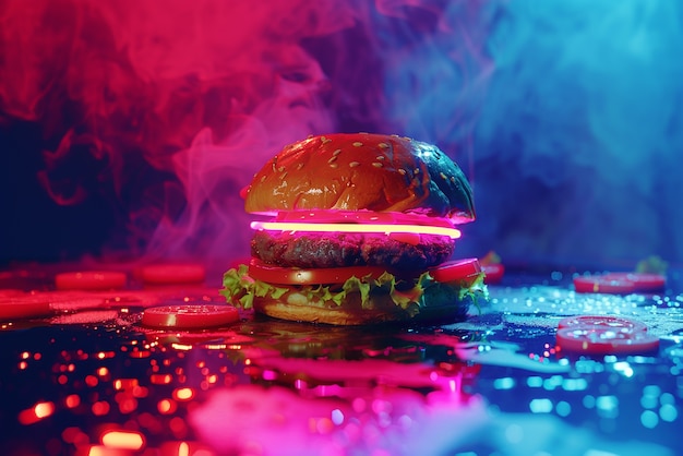 Free photo close up on street food in neon light