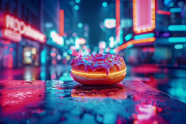 Foto gratuita curiosità sul cibo di strada alla luce del neon