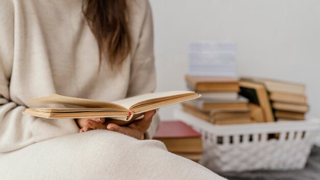 Close up student holding book