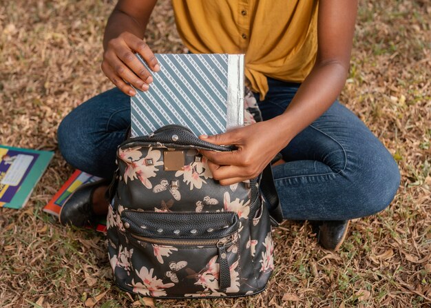 Close up student with backpack