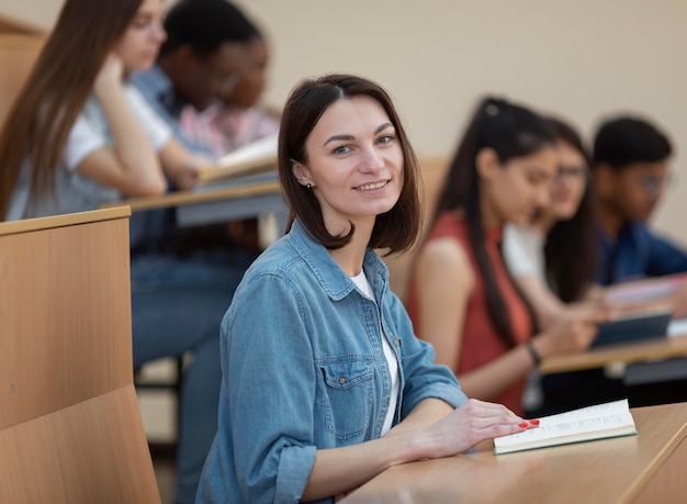 Close up students in class