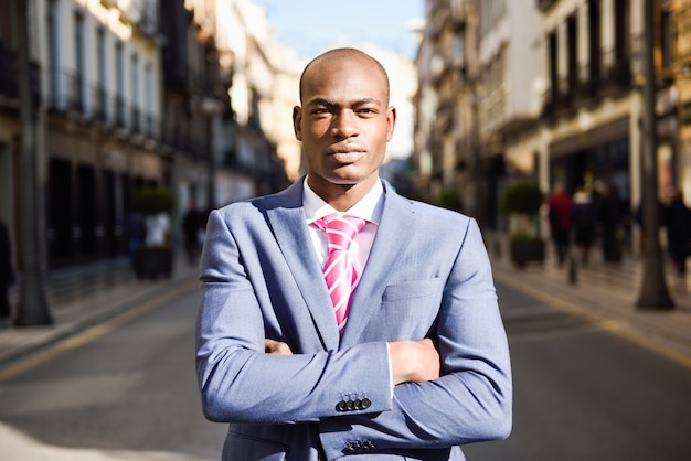 Close-up of successful executive wearing blue suit