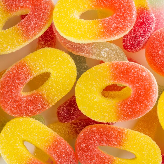 Close-up sugary jelly rings