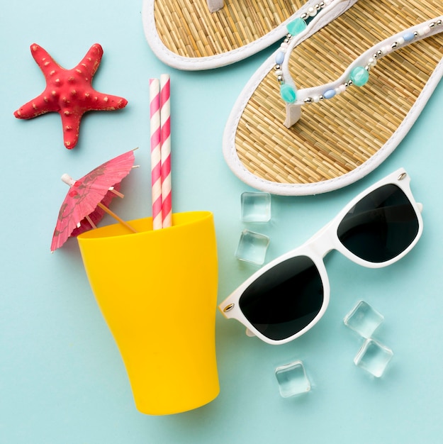 Close-up summer accessories on the table