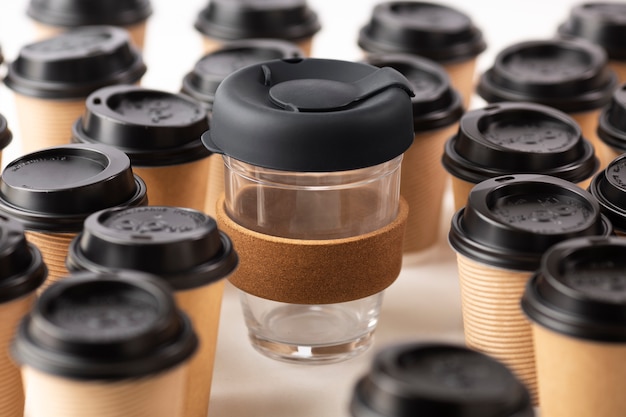 Close up on sustainable coffee cup alternatives