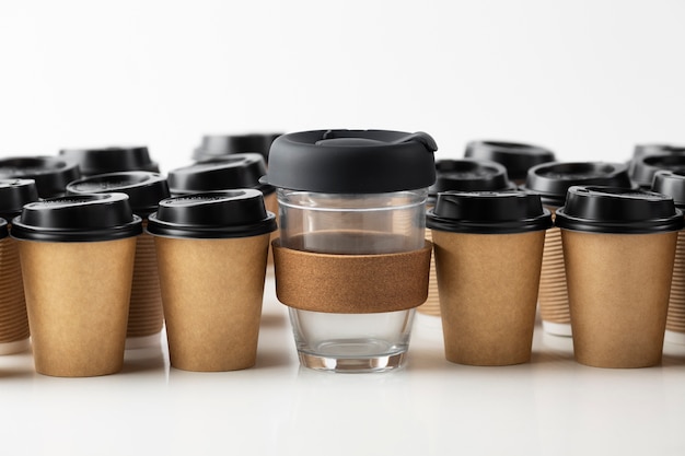 Close up on sustainable coffee cup alternatives