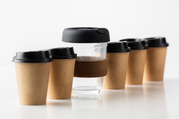 Close up on sustainable coffee cup alternatives