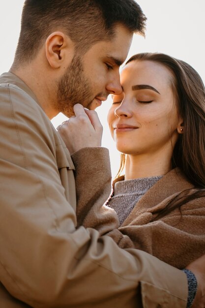 Close-up sweet couple posing