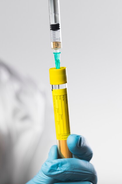 Close-up syringe with medical treatment