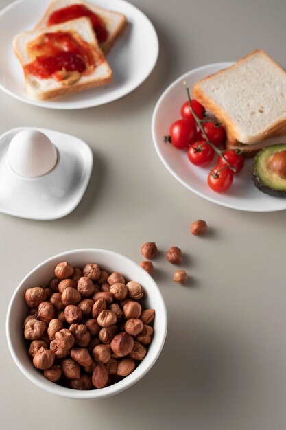 Close up on table full of food