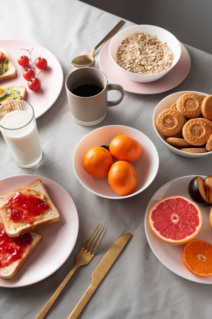 Close up on table full of food