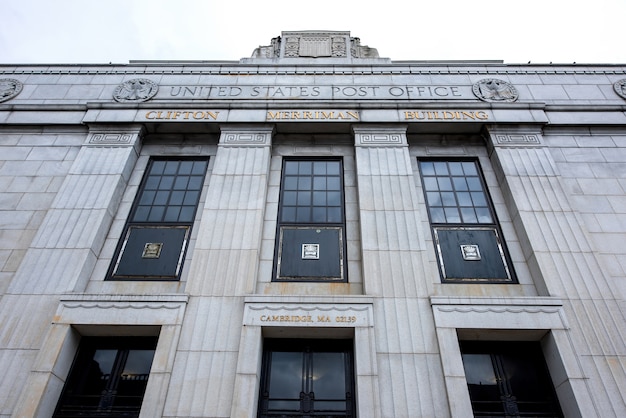 Close up on tall post office building