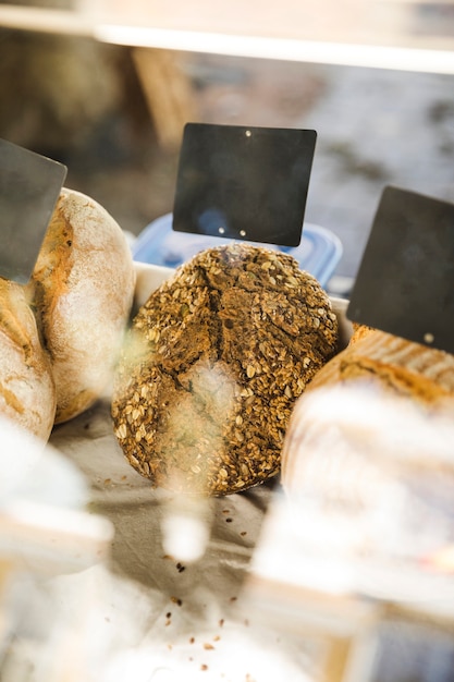 Close-up of tasty bread for sale on market stall