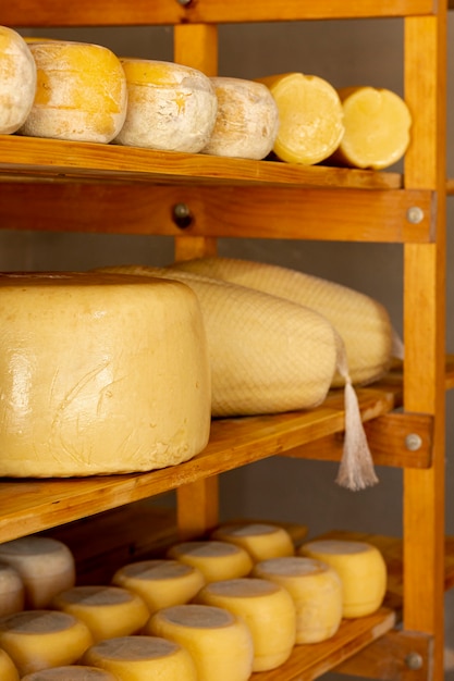 close-up tasty cheese wheels