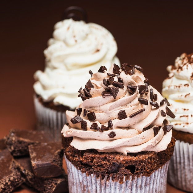 Close-up of tasty chocolate cupcakes