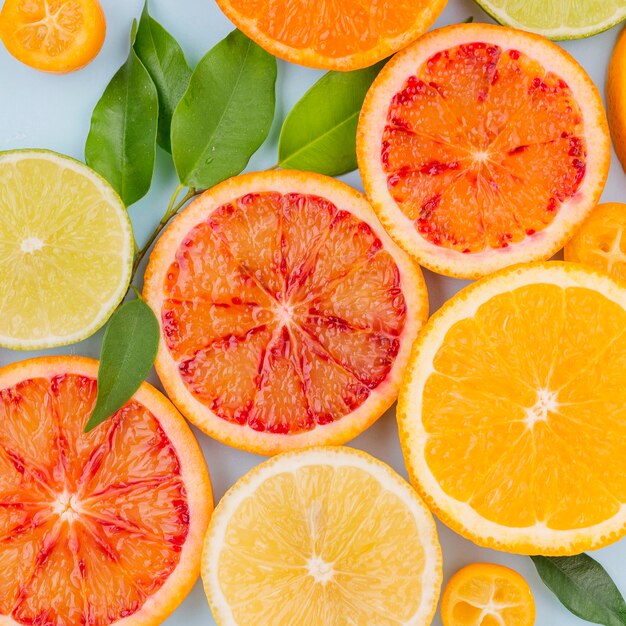 Close-up tasty grapefruit and orange slices