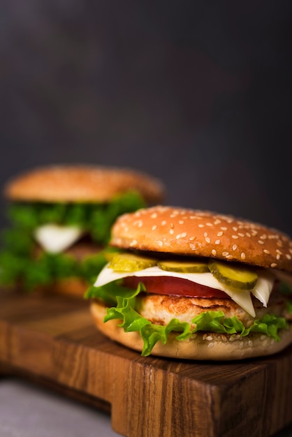 Close-up tasty hamburgers with lettuce