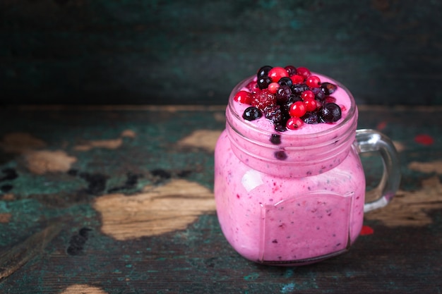 Close-up of tasty strawberry milkshake