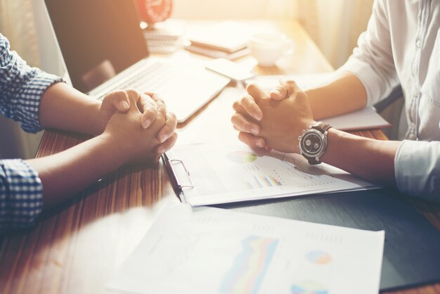 Close-up of  Team Business people discussing a financial plan at